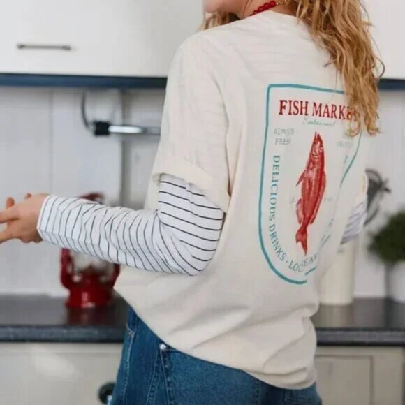 Fresh & Local Fish Market 100% Cotton Oversized T-Shirt - Picture 1 of 4